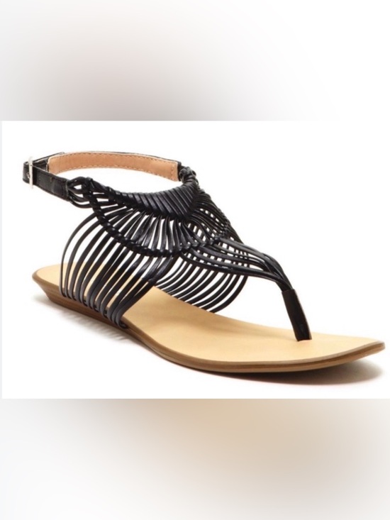 Report Signature Shoes - NIB [Report Signature] Ariell Woven Strappy Thong Flat Sandals Black Women’s 6